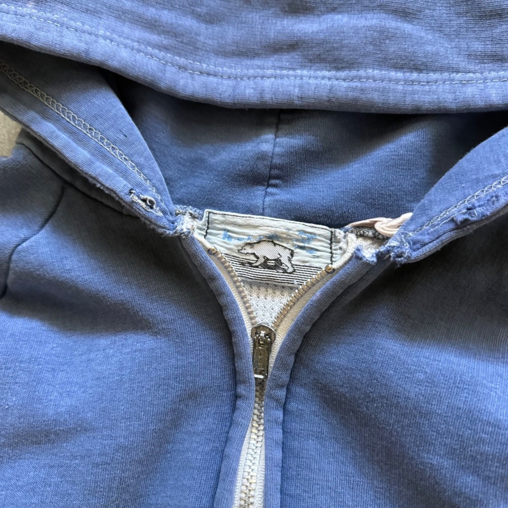Vintage Distressed Waffle Thermal Lined Blue Full Zip Hoodie Distressed - Picture 10 of 10